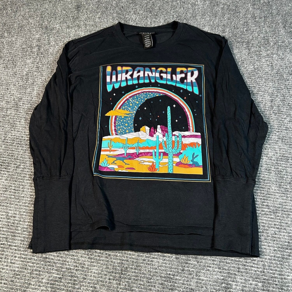 Wrangler Retro Graphic Tee Womens Small Black Excellent Desert Moon Long Sleeve